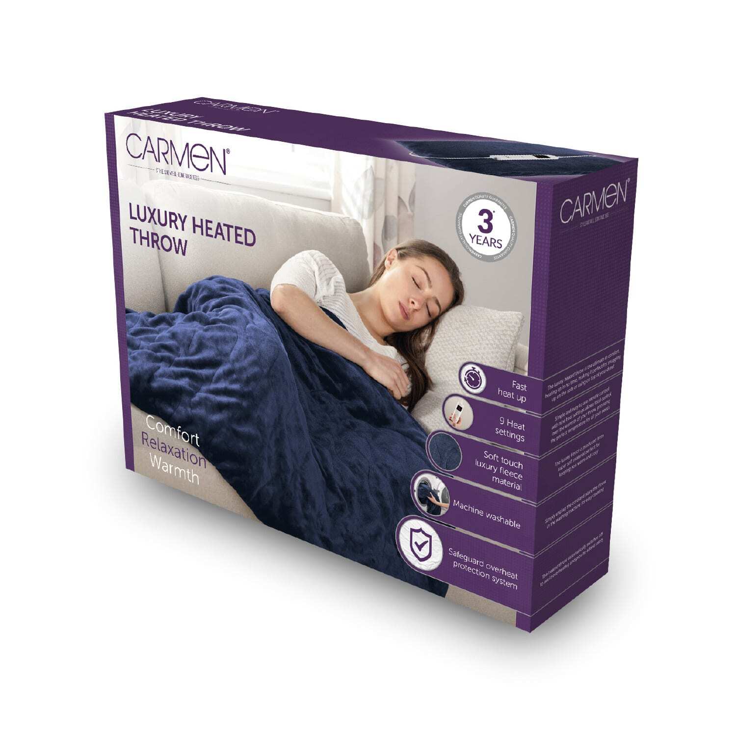 Carmen Fleece Luxury Heated Throw Over Blanket 160cm x 130cm