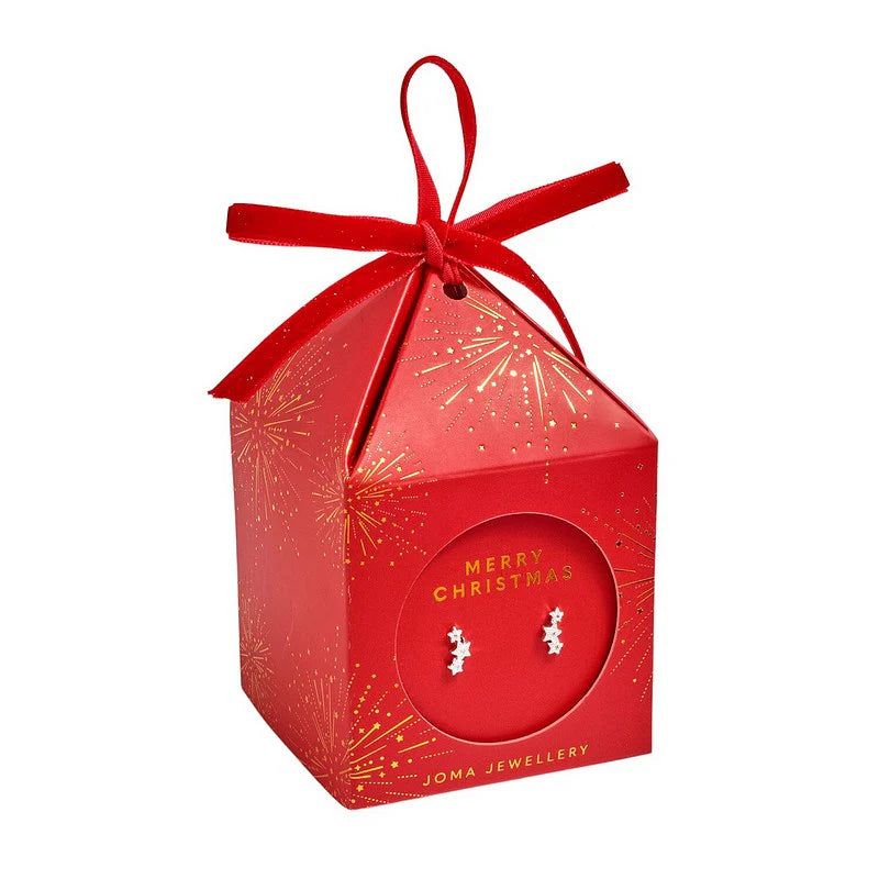 Joma Christmas Bauble 'Merry Christmas' Stud Earrings 0.8 x 0.8cm
