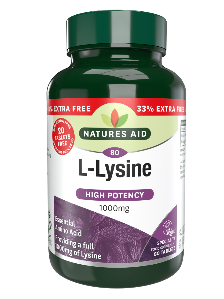 Natures Aid L-Lysine 1000mg Tabs 80 *33% EXTRA FREE*