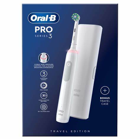 Oral B Pro 3500 Cross Action Black Electric Toothbrush with Travel Case