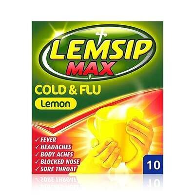 Lemsip Max Cold & Flu Lemon Sachets - Paracetamol 10 Sachets