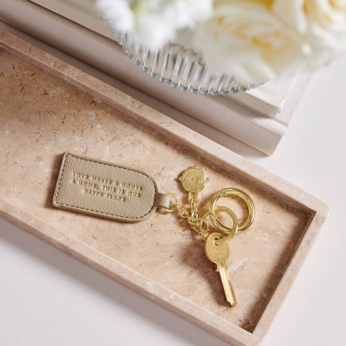 Katie Loxton Sentiment Loop Keepsake Charm Keyring  'Love Makes A House A Home This Is Our Happy Place'
