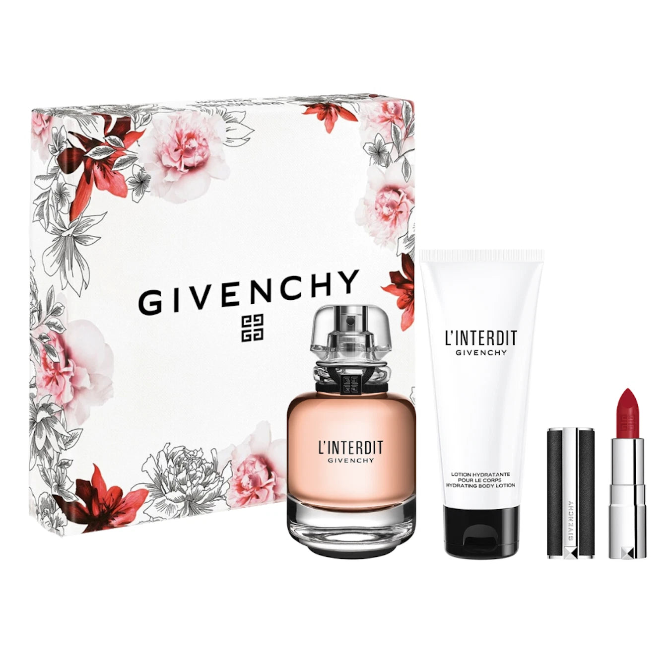 Givenchy L'Interdit Eau de Parfum 50ml Spray + 75ml B/L + Lipstick Set