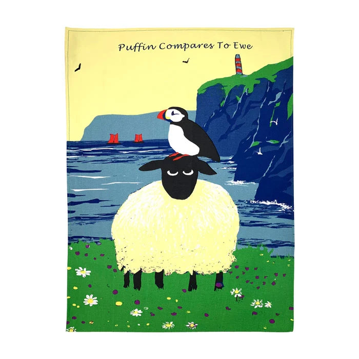 Puffin Compares to Ewe Tea Towel by Thomas Joseph